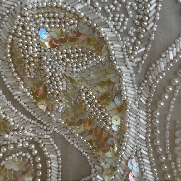 Nite Line Vintage Cream Pearl Sequin Beaded Fringe Top S - Picture 9 of 12